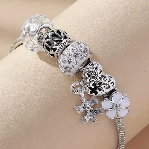 Puzzle Pendant Bracelet Silver-Plated Over Copper Synthetic Stones - New W/Tags - Picture 2 of 5